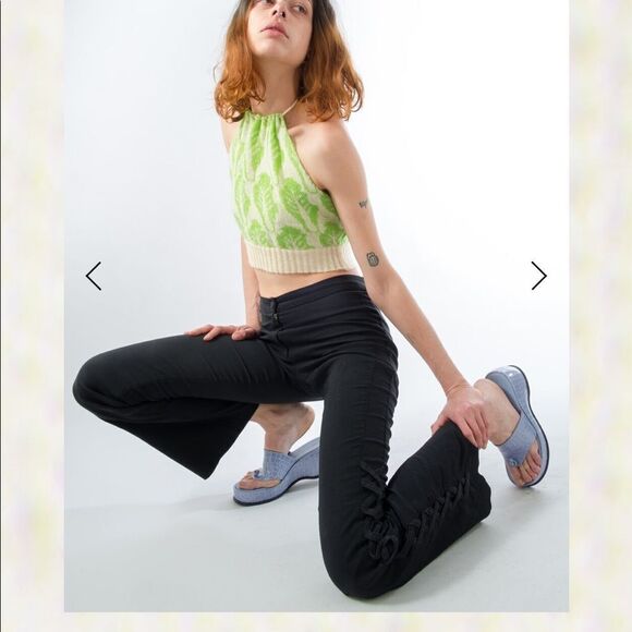 Alicia‎ Morgand Halter Top Lettuce/cup of noodle crop top Handmade knit NWT S - Picture 3 of 6